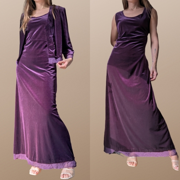 Rabbit Rabbit Rabbit Deep Purple Velvet Maxi Dress with Jacket - Picture 2 of 9